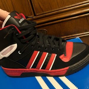 Adidas Black and Red High-Top Sneakers